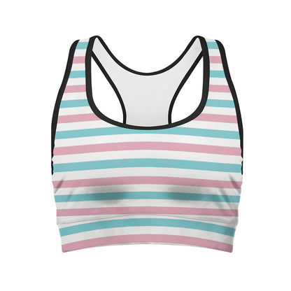 Pink And Teal Striped Pattern Print Women's Sports Bra