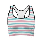 Pink And Teal Striped Pattern Print Women's Sports Bra