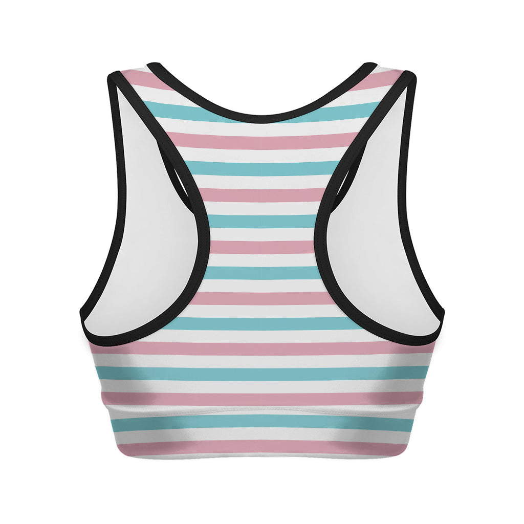 Pink And Teal Striped Pattern Print Women's Sports Bra