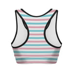 Pink And Teal Striped Pattern Print Women's Sports Bra