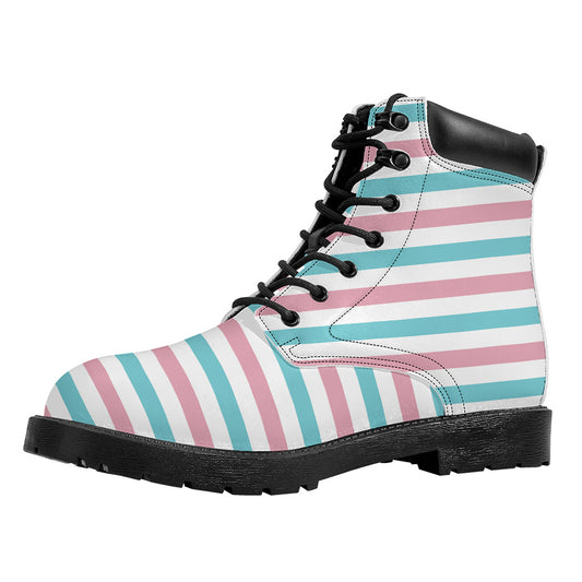 Pink And Teal Striped Pattern Print Work Boots