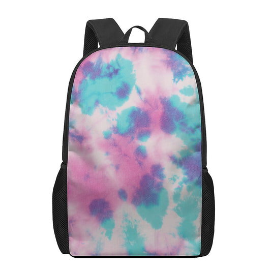 Pink And Teal Tie Dye Print 17 Inch Backpack