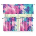 Pink And Teal Tie Dye Print 3 Piece Kitchen Curtains