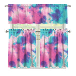 Pink And Teal Tie Dye Print 3 Piece Kitchen Curtains
