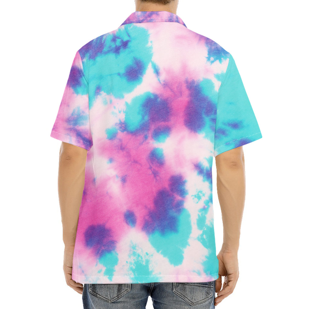 Pink And Teal Tie Dye Print Aloha Shirt