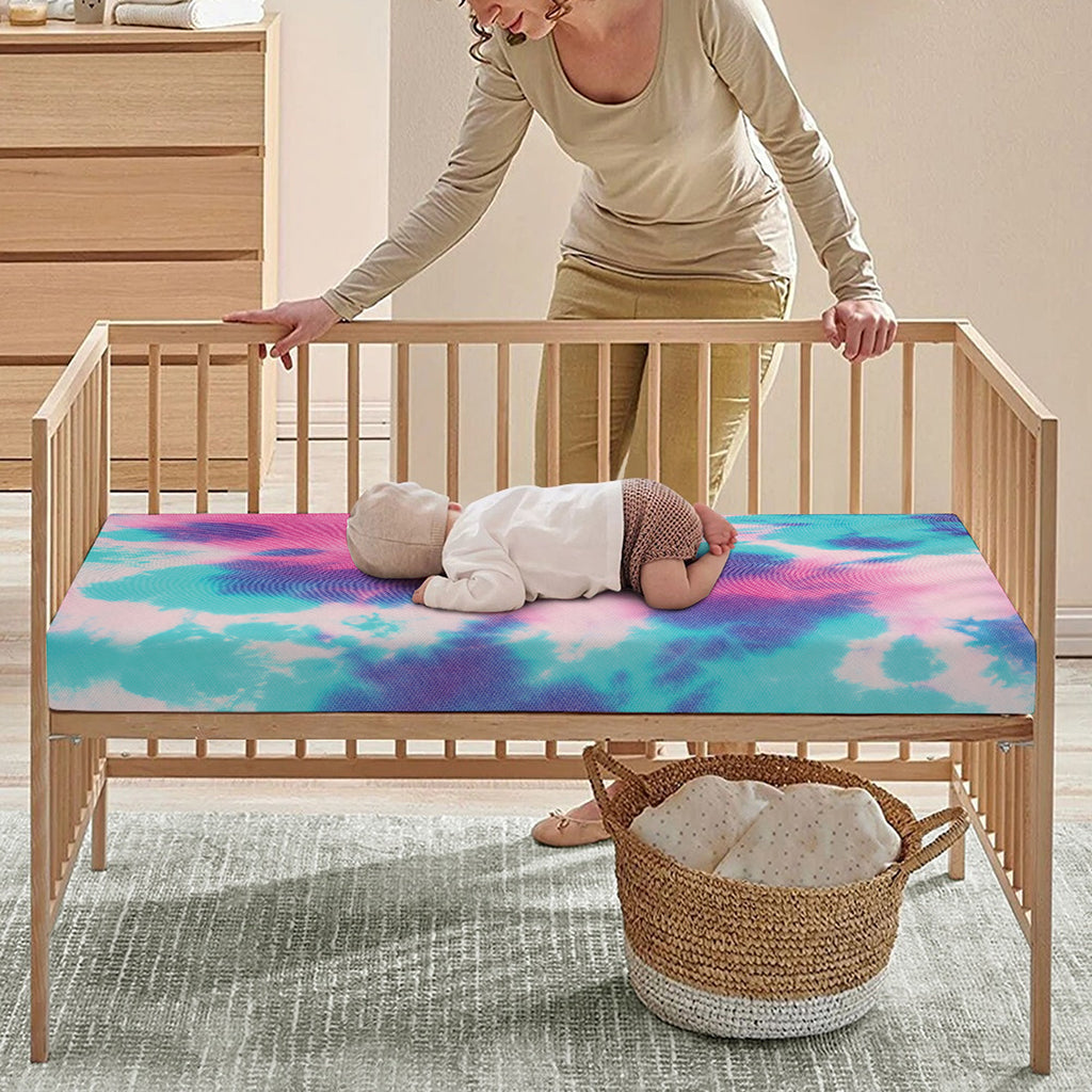 Pink And Teal Tie Dye Print Baby Crib Sheet