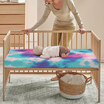 Pink And Teal Tie Dye Print Baby Crib Sheet