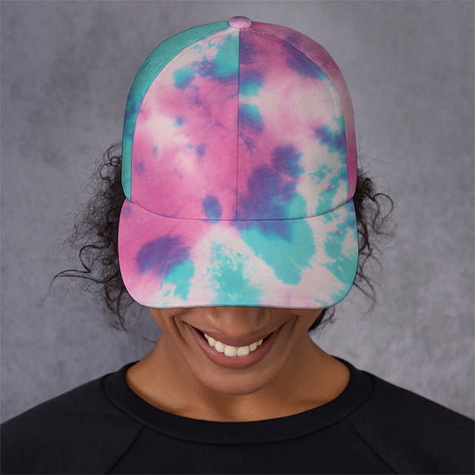 Pink And Teal Tie Dye Print Baseball Cap