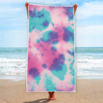 Pink And Teal Tie Dye Print Beach Towel