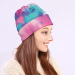 Pink And Teal Tie Dye Print Beanie