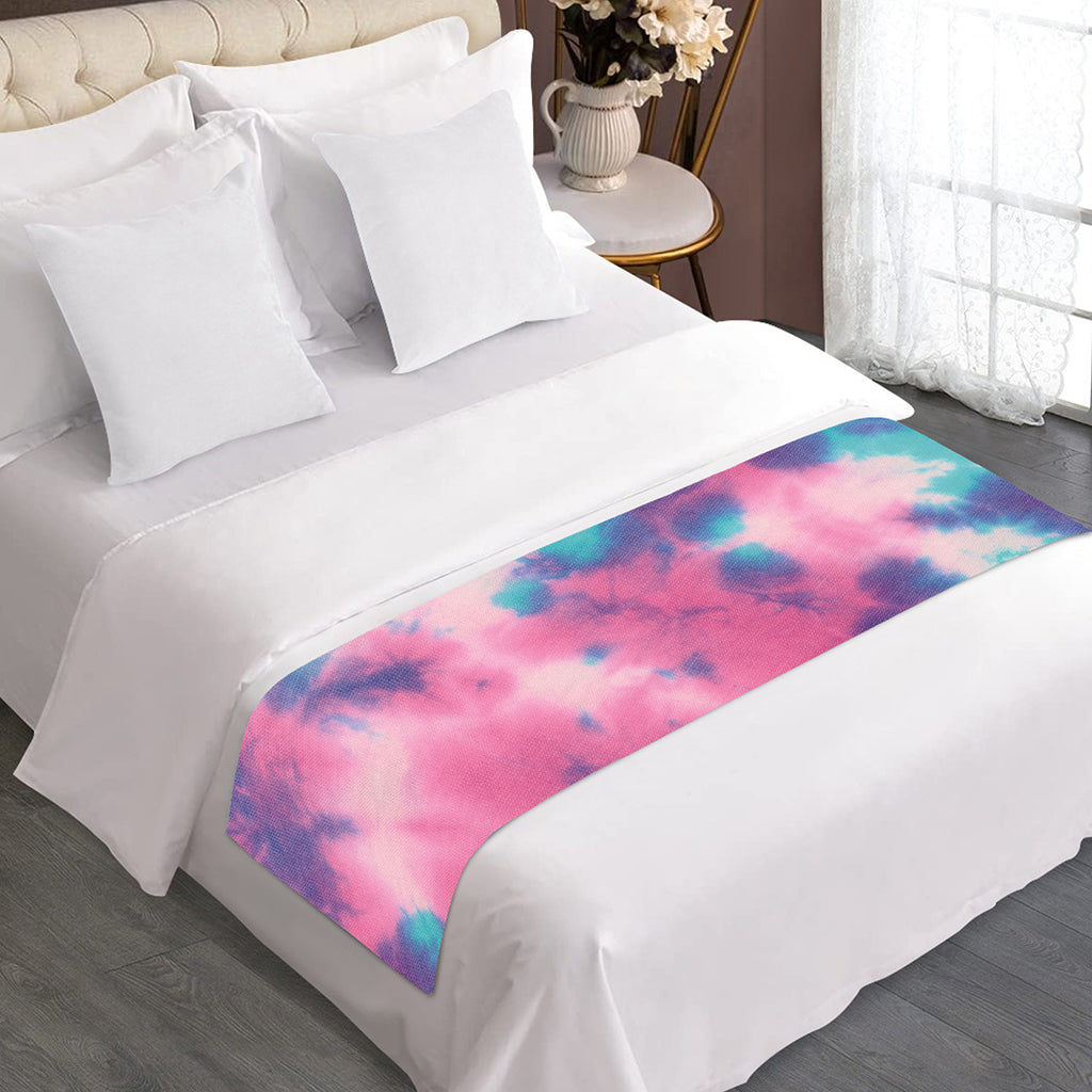Pink And Teal Tie Dye Print Bed Runner