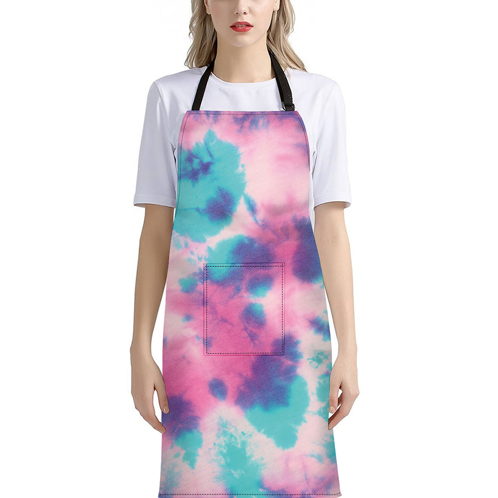 Pink And Teal Tie Dye Print Bib Apron With Pocket