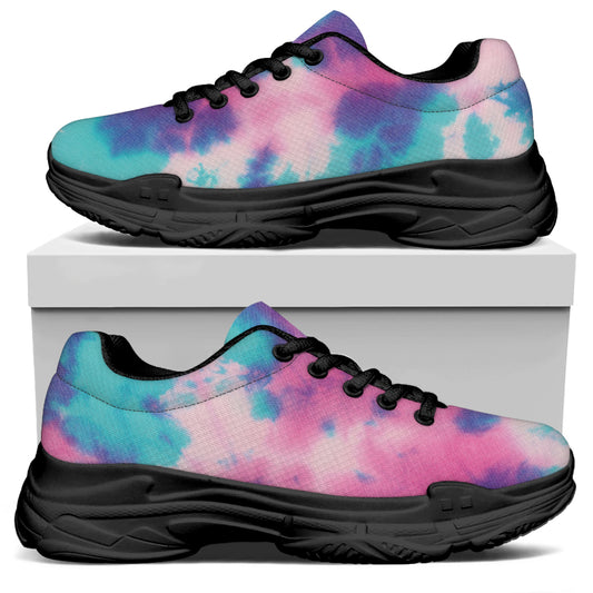 Pink And Teal Tie Dye Print Black Chunky Shoes