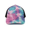 Pink And Teal Tie Dye Print Black Mesh Trucker Hat
