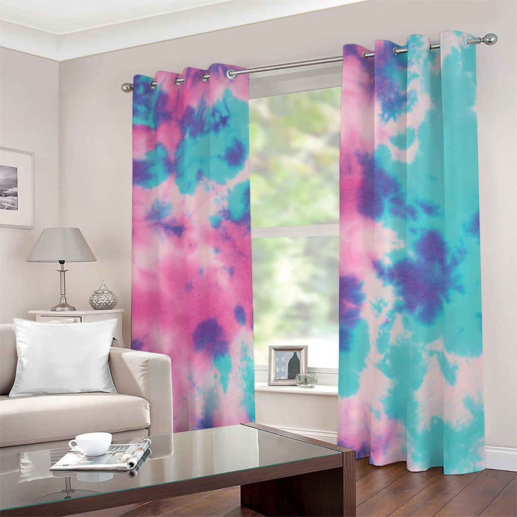 Pink And Teal Tie Dye Print Blackout Grommet Curtains