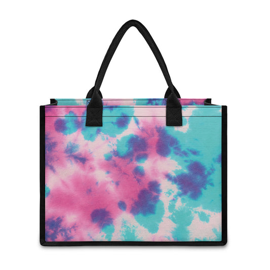 Pink And Teal Tie Dye Print Canvas Tote Bag