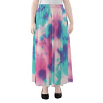 Pink And Teal Tie Dye Print Chiffon Maxi Skirt