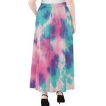 Pink And Teal Tie Dye Print Chiffon Maxi Skirt