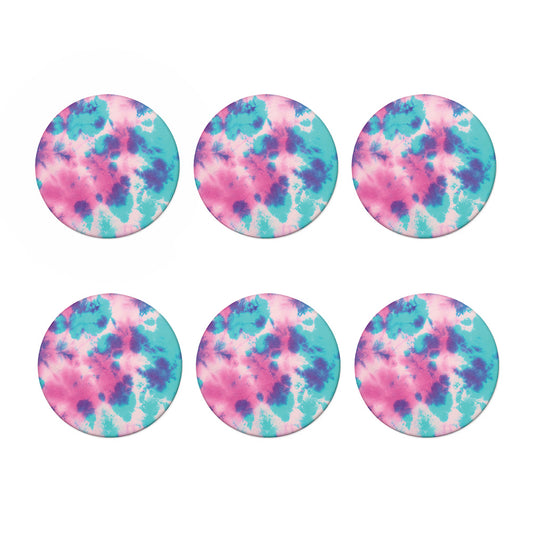 Pink And Teal Tie Dye Print Coaster Set