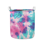 Pink And Teal Tie Dye Print Collapsible Laundry Basket