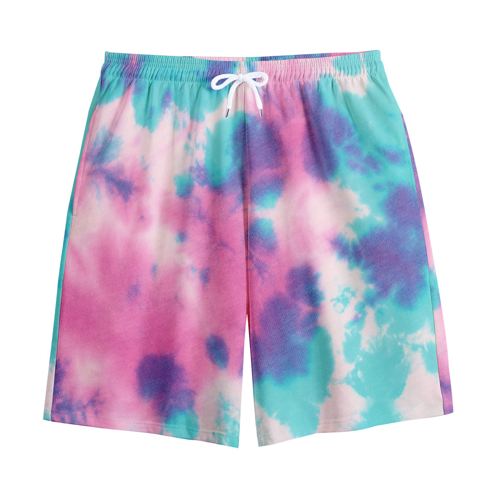 Pink And Teal Tie Dye Print Cotton Shorts