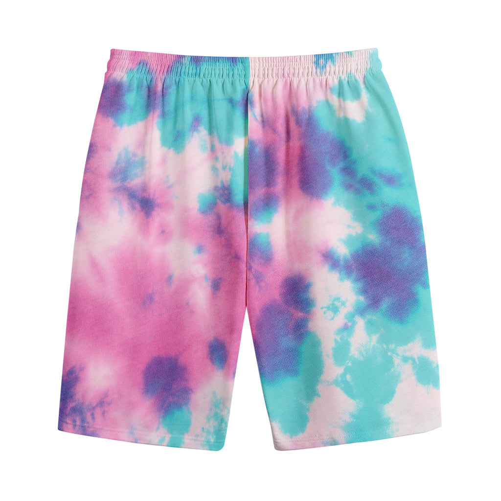 Pink And Teal Tie Dye Print Cotton Shorts
