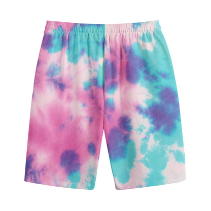 Pink And Teal Tie Dye Print Cotton Shorts