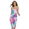 Pink And Teal Tie Dye Print Cross Back Cami Dress