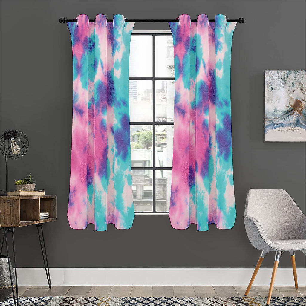 Pink And Teal Tie Dye Print Curtain