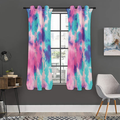 Pink And Teal Tie Dye Print Curtain