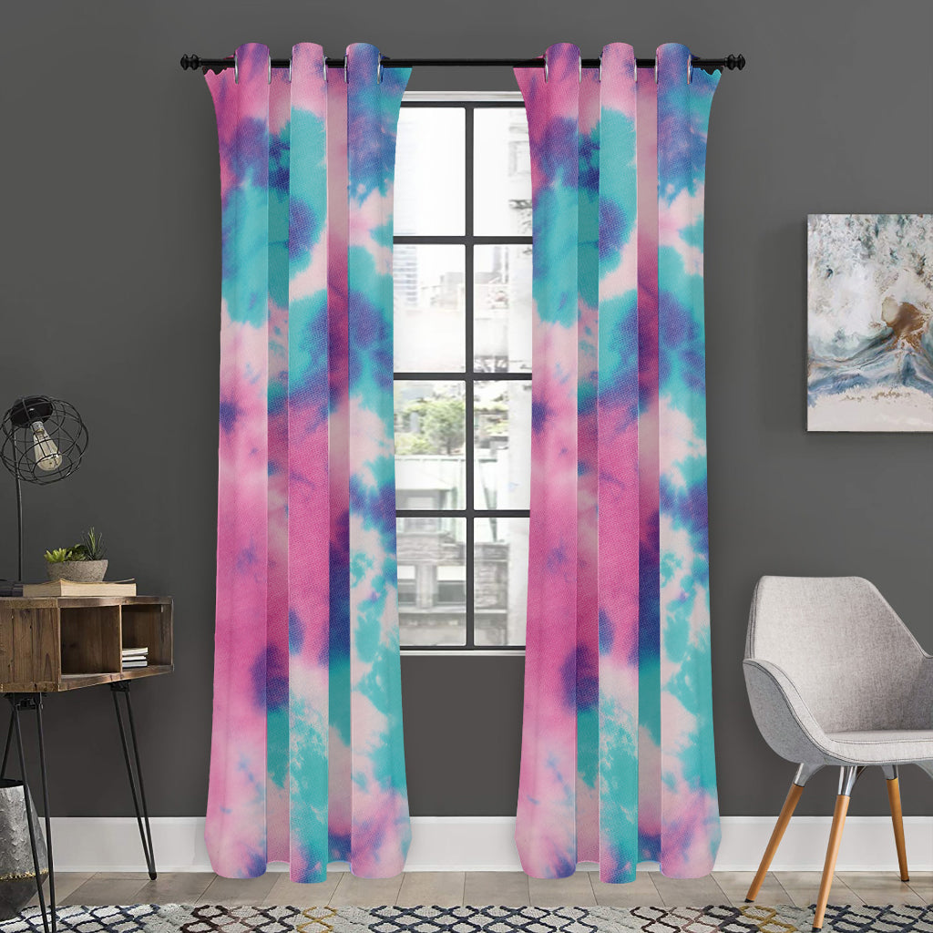 Pink And Teal Tie Dye Print Curtain