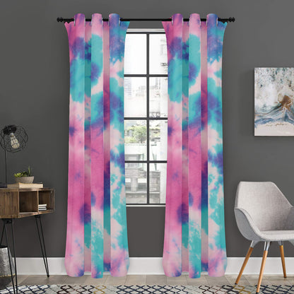 Pink And Teal Tie Dye Print Curtain