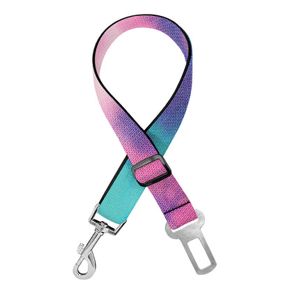 Pink And Teal Tie Dye Print Dog Seat Belt