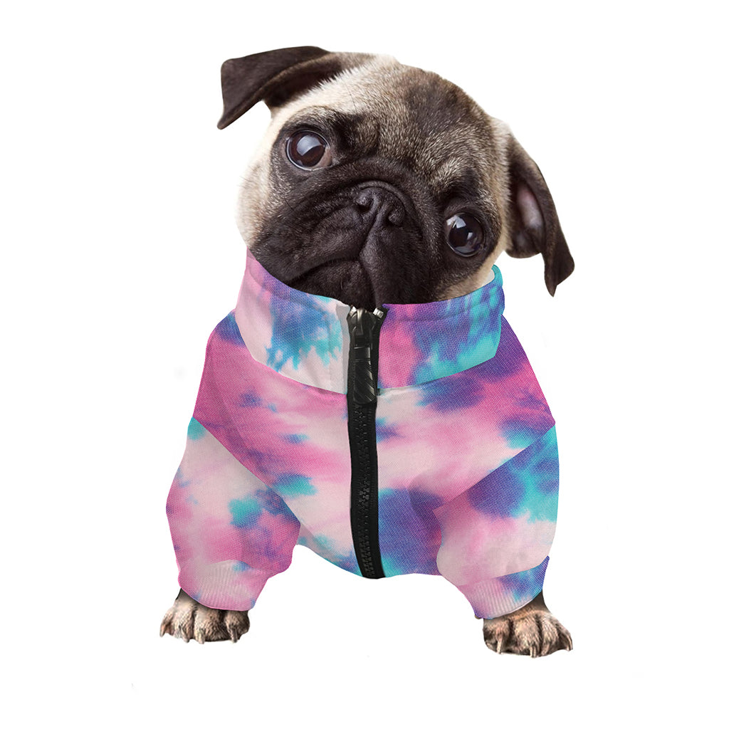 Pink And Teal Tie Dye Print Dog Zip Up Jacket