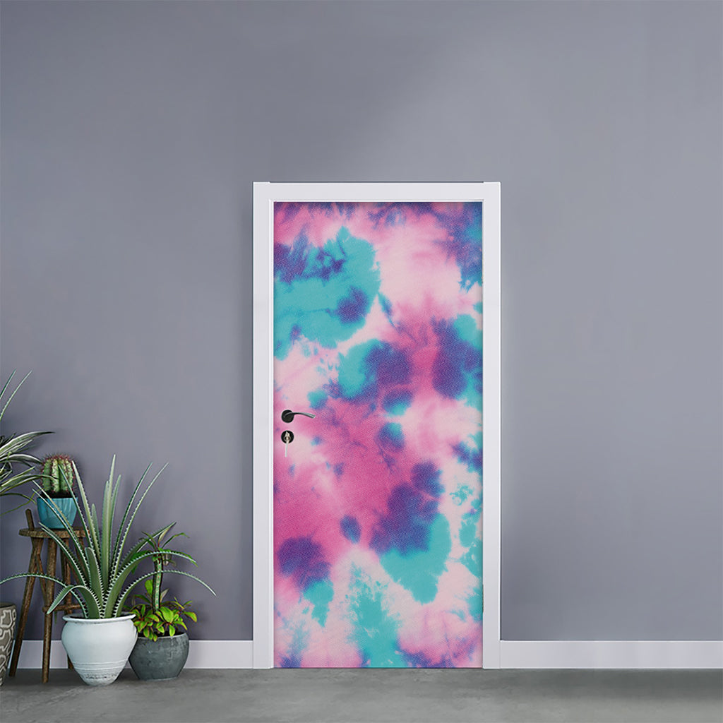 Pink And Teal Tie Dye Print Door Sticker