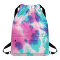 Pink And Teal Tie Dye Print Drawstring Backpack