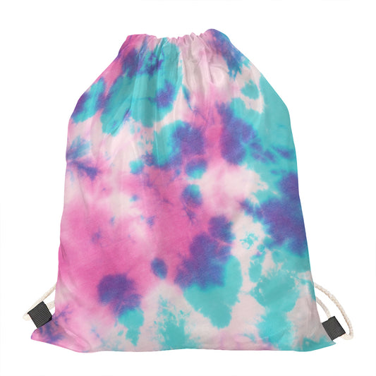 Pink And Teal Tie Dye Print Drawstring Bag