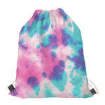 Pink And Teal Tie Dye Print Drawstring Bag