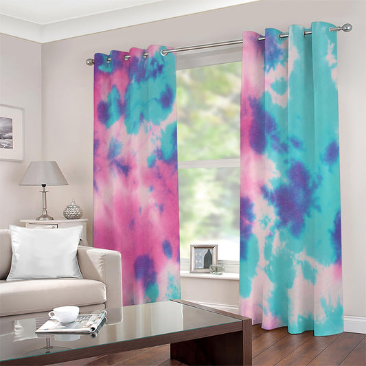 Pink And Teal Tie Dye Print Extra Wide Grommet Curtains