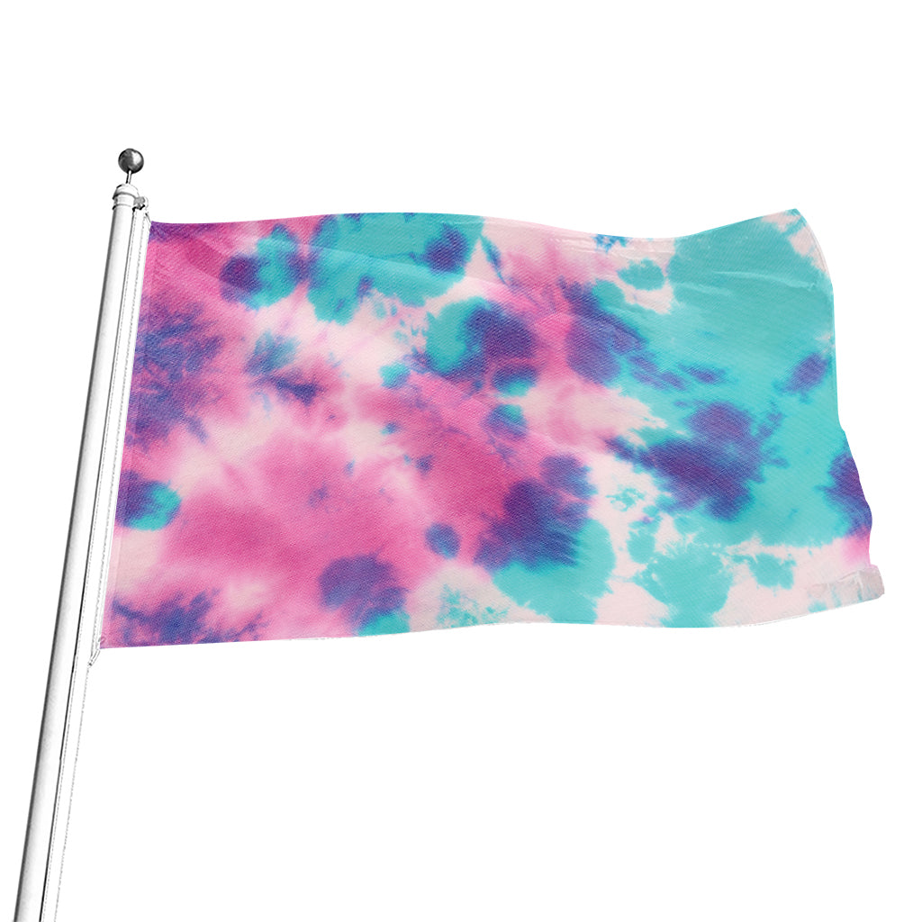 Pink And Teal Tie Dye Print Flag