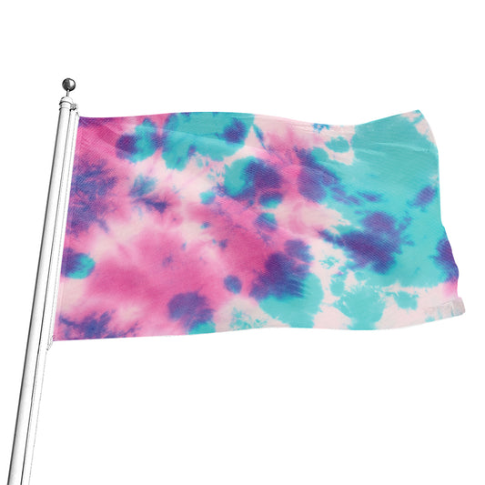 Pink And Teal Tie Dye Print Flag