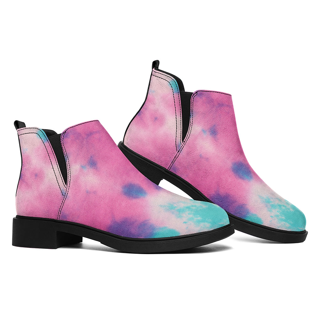 Pink And Teal Tie Dye Print Flat Ankle Boots