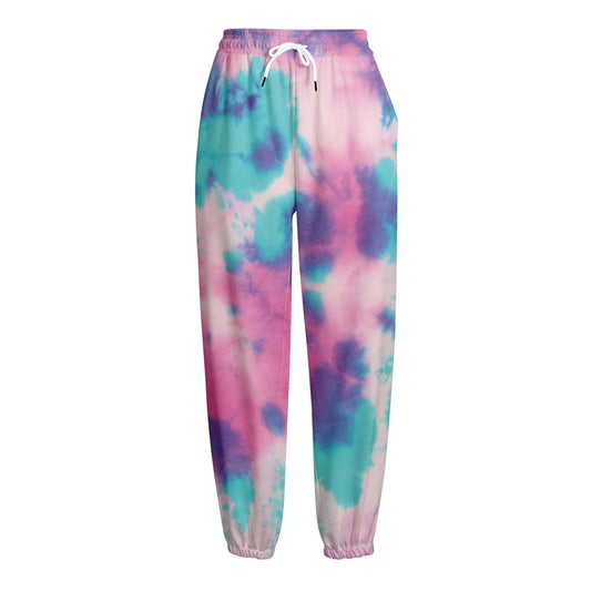 Pink And Teal Tie Dye Print Fleece Lined Knit Pants