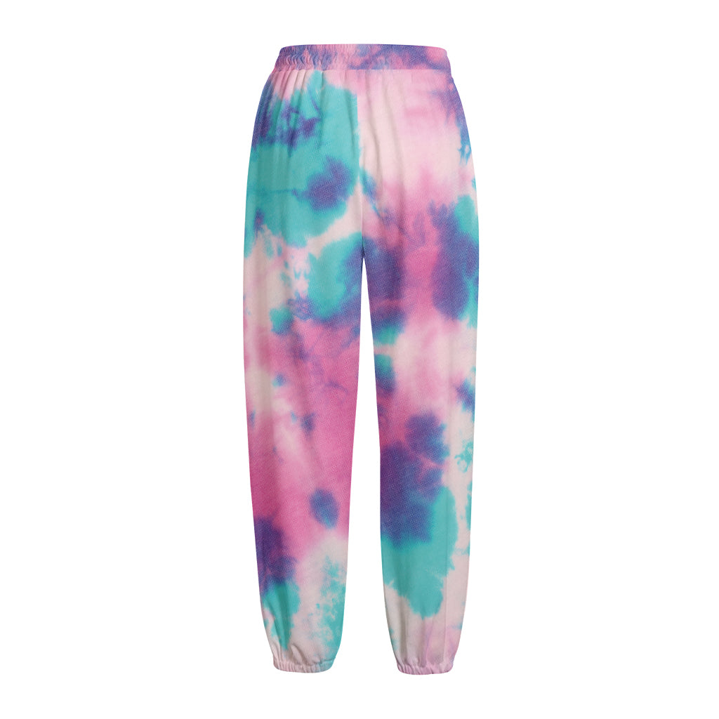 Pink And Teal Tie Dye Print Fleece Lined Knit Pants
