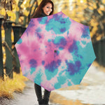 Pink And Teal Tie Dye Print Foldable Umbrella