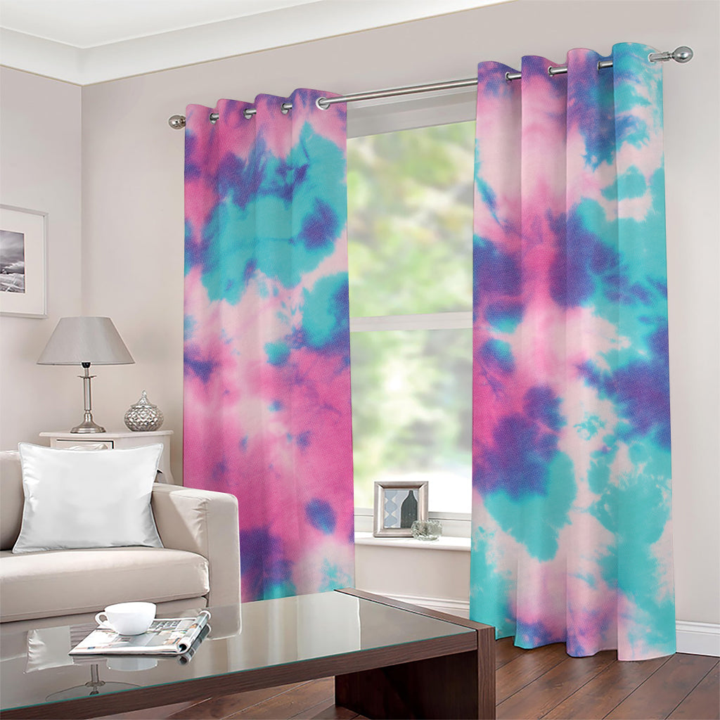 Pink And Teal Tie Dye Print Grommet Curtains