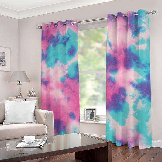 Pink And Teal Tie Dye Print Grommet Curtains