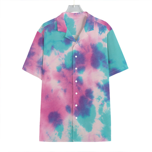 Pink And Teal Tie Dye Print Hawaiian Shirt