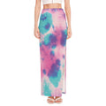 Pink And Teal Tie Dye Print High Slit Maxi Skirt