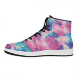 Pink And Teal Tie Dye Print High Top Leather Sneakers